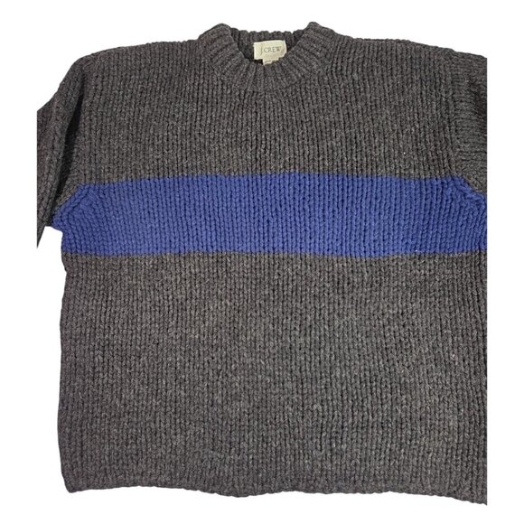 VTG J.CREW Mens 90's Grey Blue Stripe Wool Hand Knit Chunky Sweater - Size Large - Picture 3 of 6